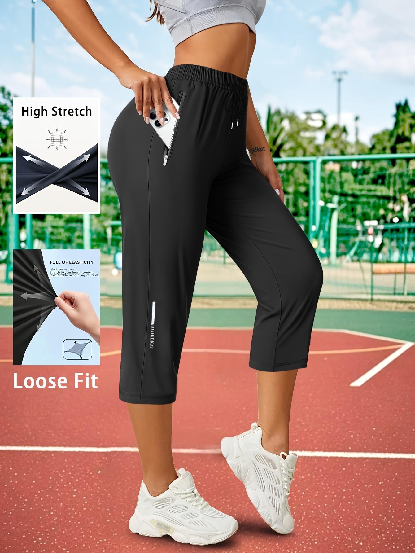 Women’s Capri Pants – Loose Fit, Summer Drawstring Waist, Zipper Pockets, Breathable High-Stretch Fabric, Suitable for Everyday Wear