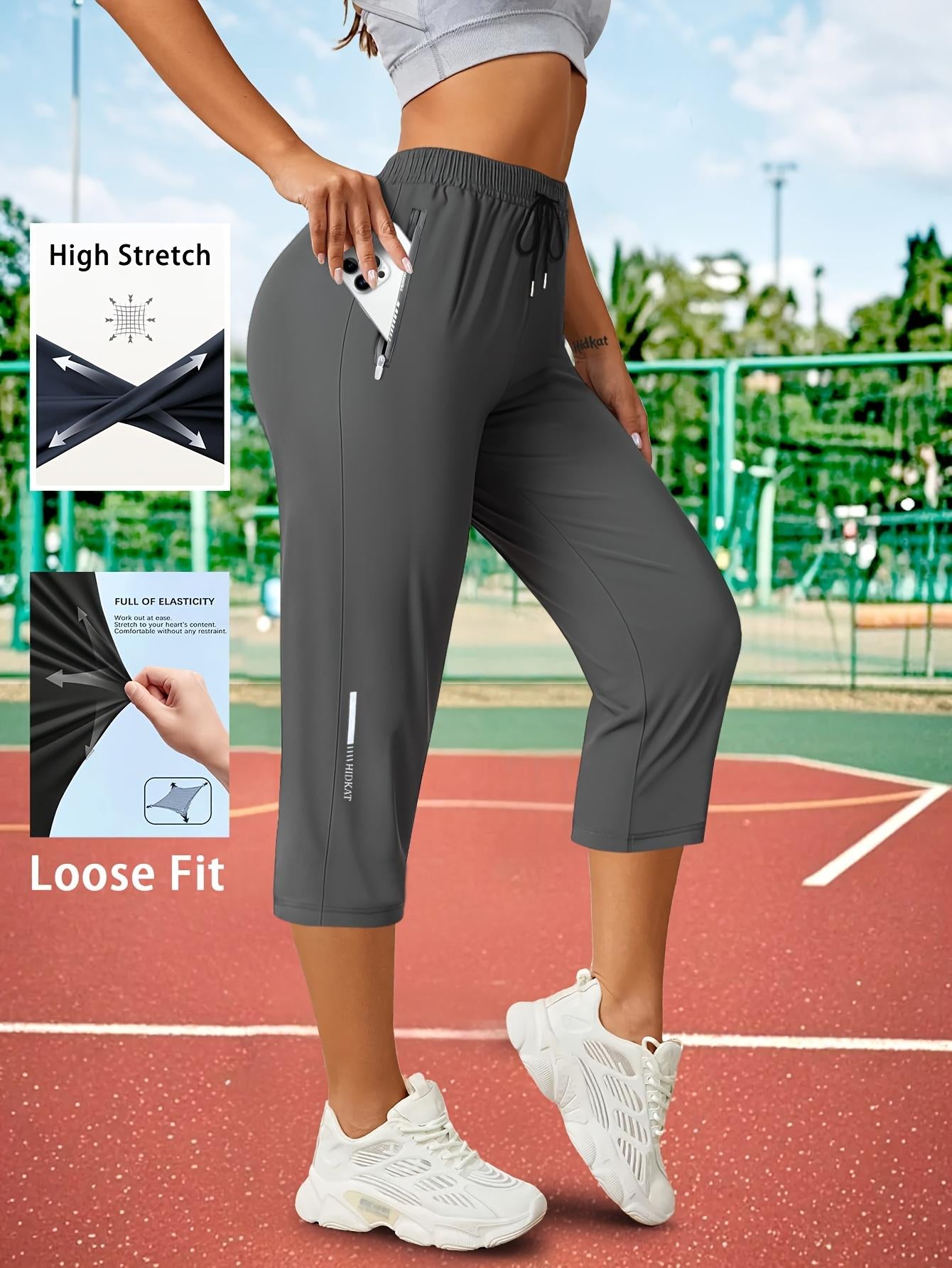 Women’s Capri Pants – Loose Fit, Summer Drawstring Waist, Zipper Pockets, Breathable High-Stretch Fabric, Suitable for Everyday Wear